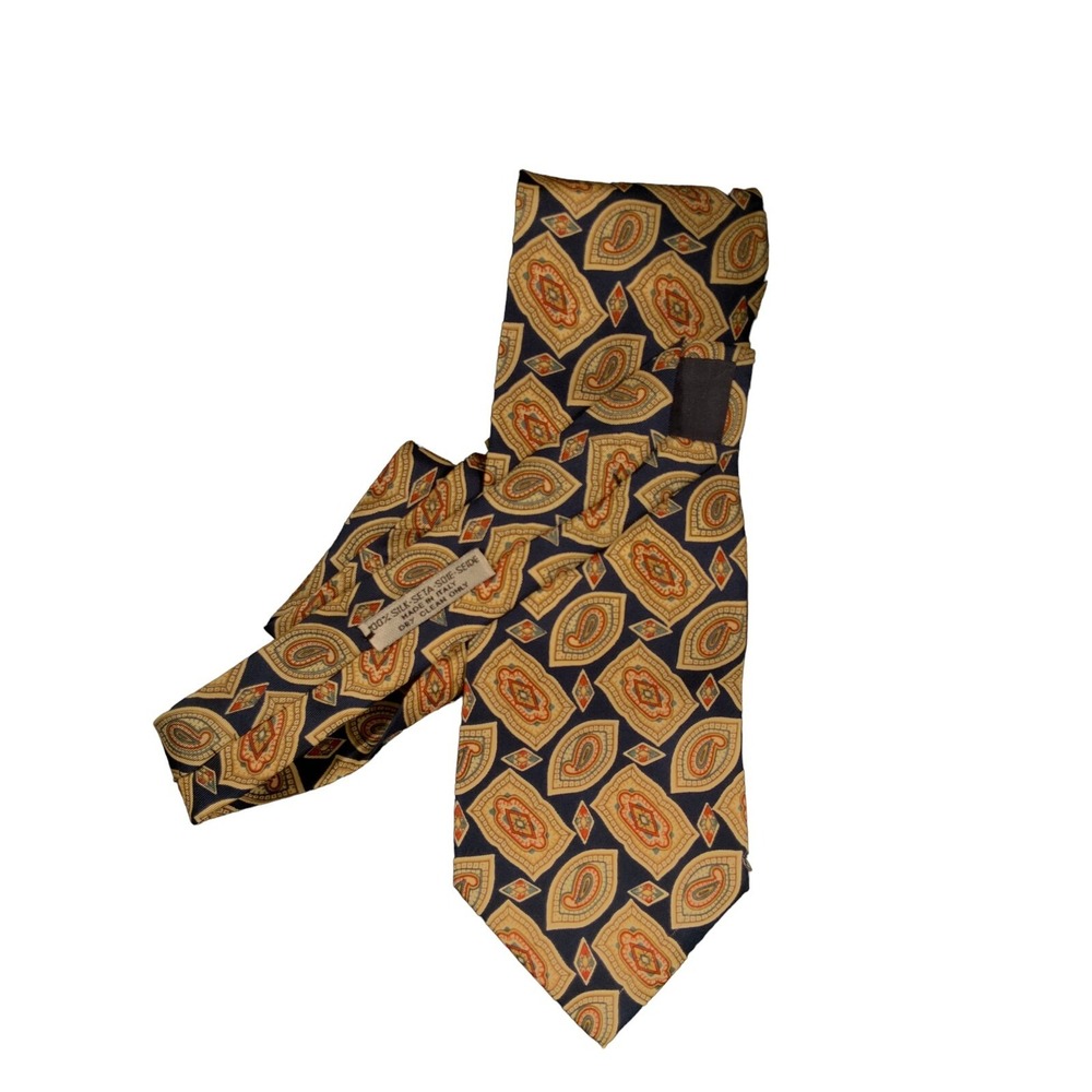 Beautiful Silk Giorgio Armani Cravatte Tie Made In‎ Italy Navy/Tan